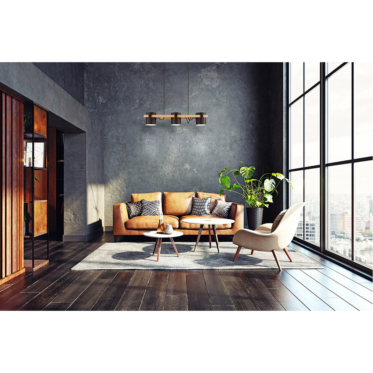 Hornwood 3 Light 33.07 inch Black and Natural Kitchen Island Pendant Ceiling Light